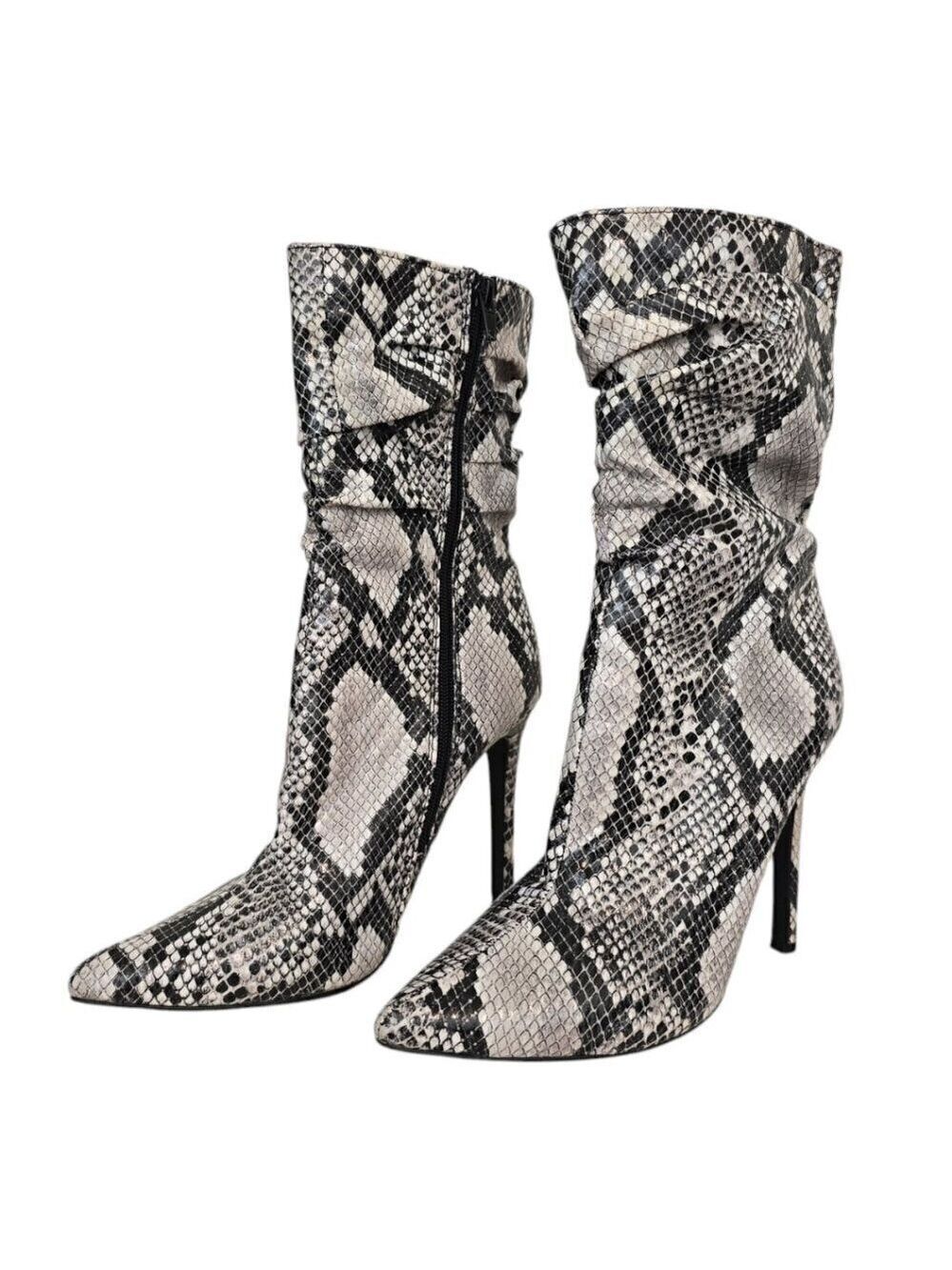 Olivia Ferguson Liana Snake Print Pointed Toe Ruched Heeled Boots Sz 7.5